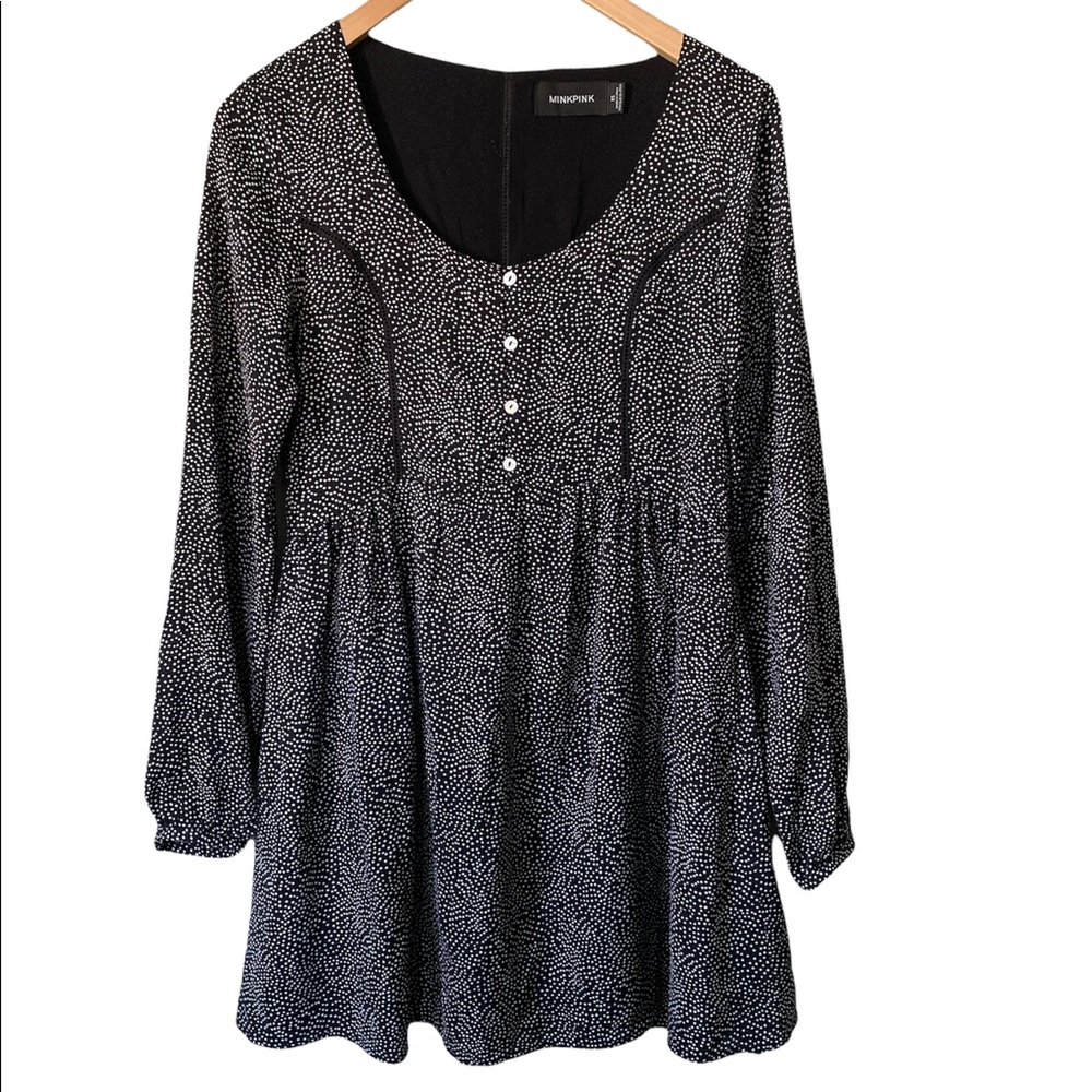 MINKPINK Black and White Mini Dress with Dot Print